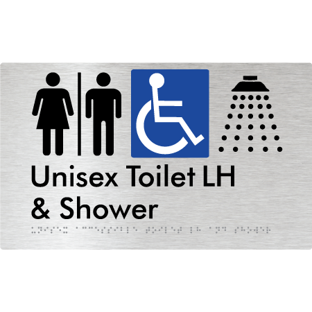 Unisex Accessible Toilet LH & Shower with Air Lock - Braille Tactile Signs Aust.