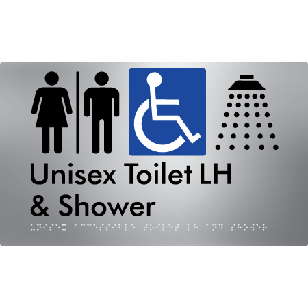 Unisex Accessible Toilet LH & Shower with Air Lock - Braille Tactile Signs Aust.