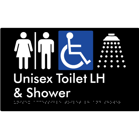 Unisex Accessible Toilet LH & Shower with Air Lock - Braille Tactile Signs Aust.