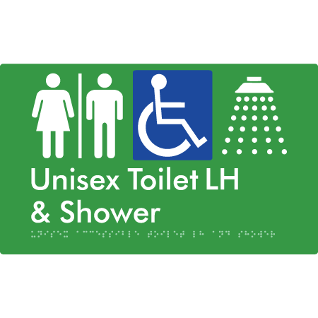 Unisex Accessible Toilet LH & Shower with Air Lock - Braille Tactile Signs Aust.