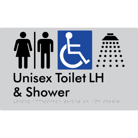 Unisex Accessible Toilet LH & Shower with Air Lock - Braille Tactile Signs Aust.