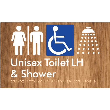 Unisex Accessible Toilet LH & Shower with Air Lock - Braille Tactile Signs Aust.