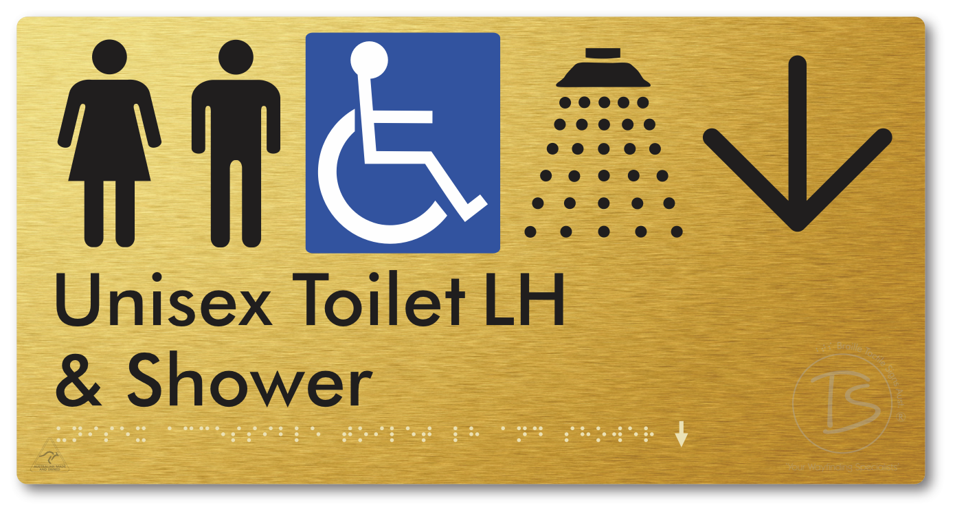 Unisex Accessible Toilet LH & Shower with Large Directional Arrow