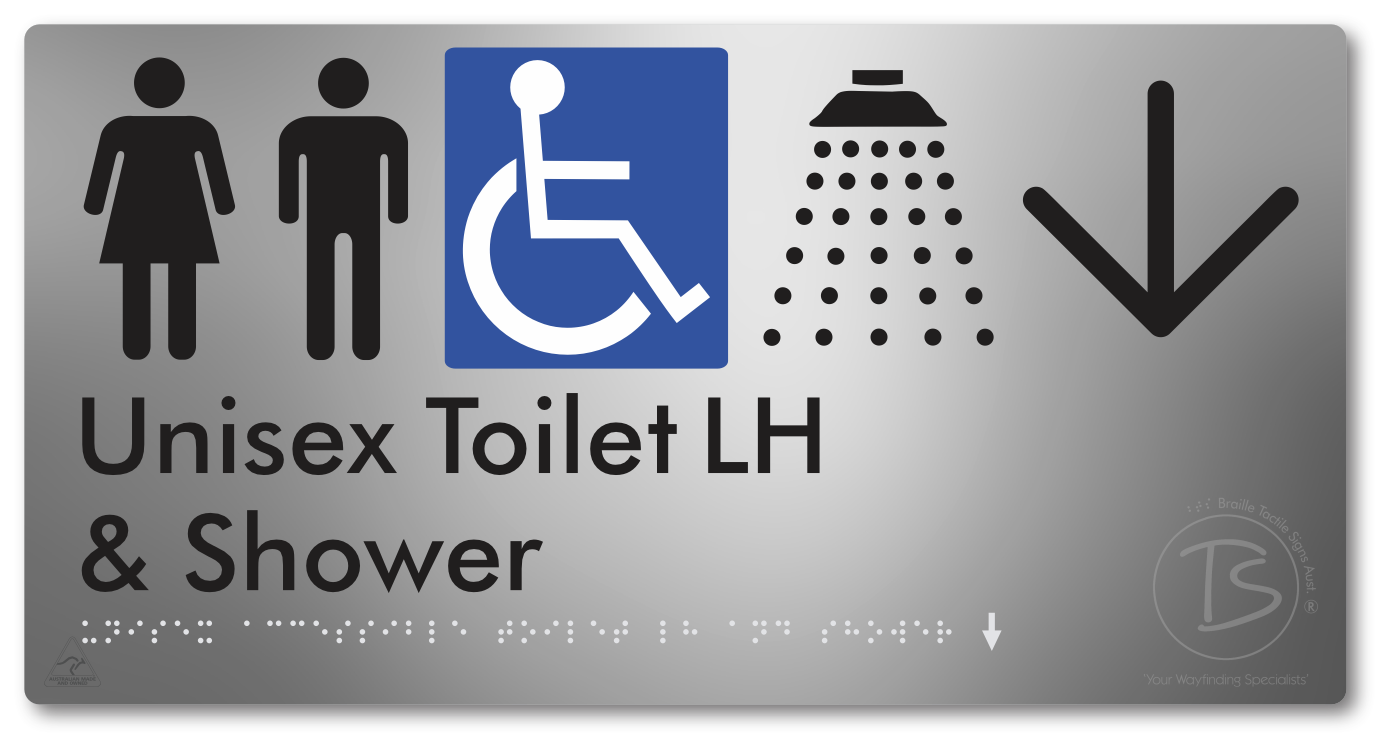 Unisex Accessible Toilet LH & Shower with Large Directional Arrow
