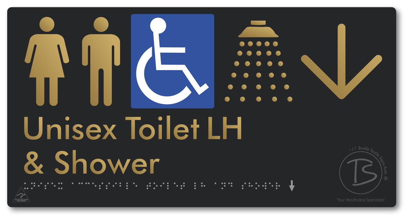 Unisex Accessible Toilet LH & Shower with Large Directional Arrow