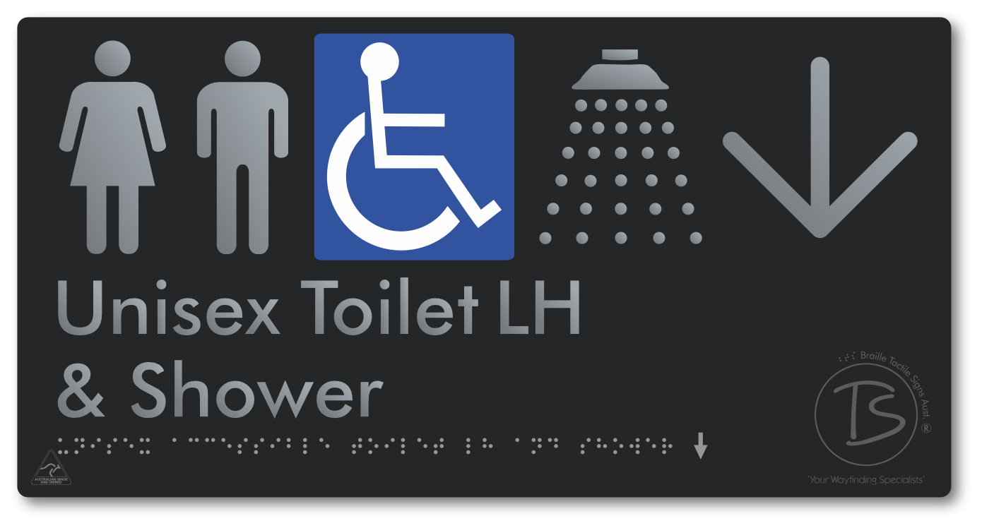 Unisex Accessible Toilet LH & Shower with Large Directional Arrow