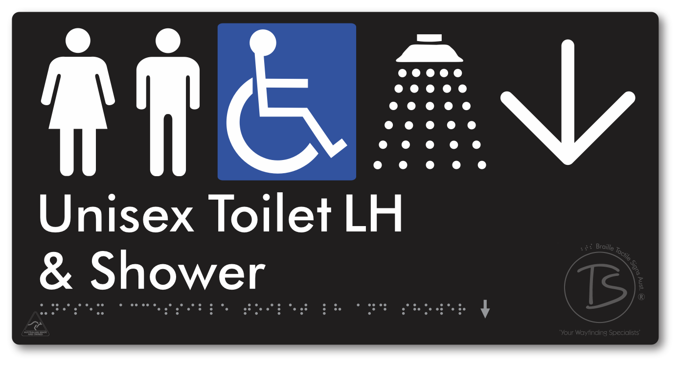 Unisex Accessible Toilet LH & Shower with Large Directional Arrow