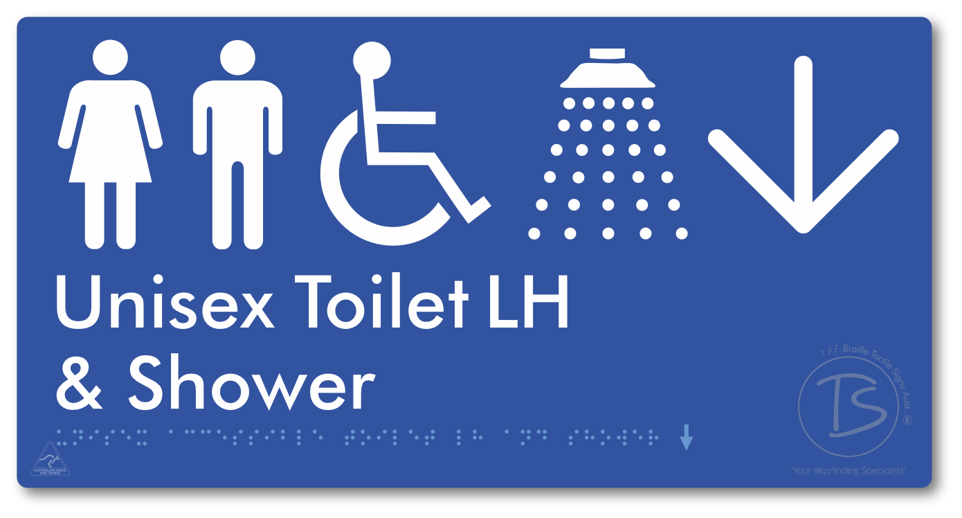 Unisex Accessible Toilet LH & Shower with Large Directional Arrow