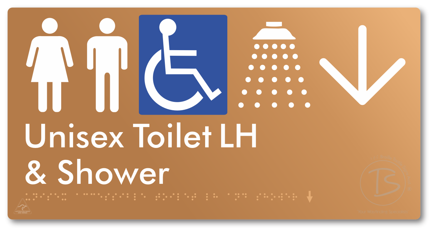 Unisex Accessible Toilet LH & Shower with Large Directional Arrow