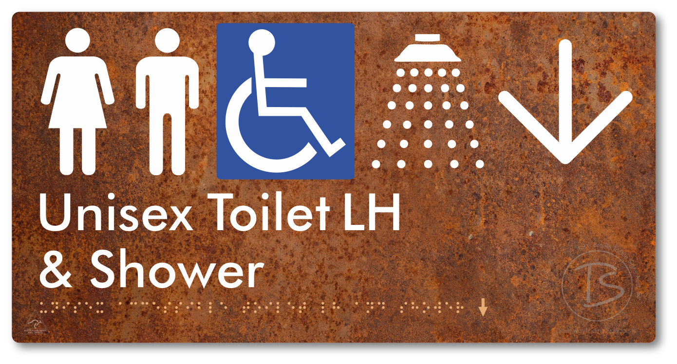 Unisex Accessible Toilet LH & Shower with Large Directional Arrow