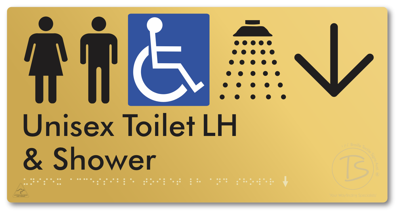 Unisex Accessible Toilet LH & Shower with Large Directional Arrow