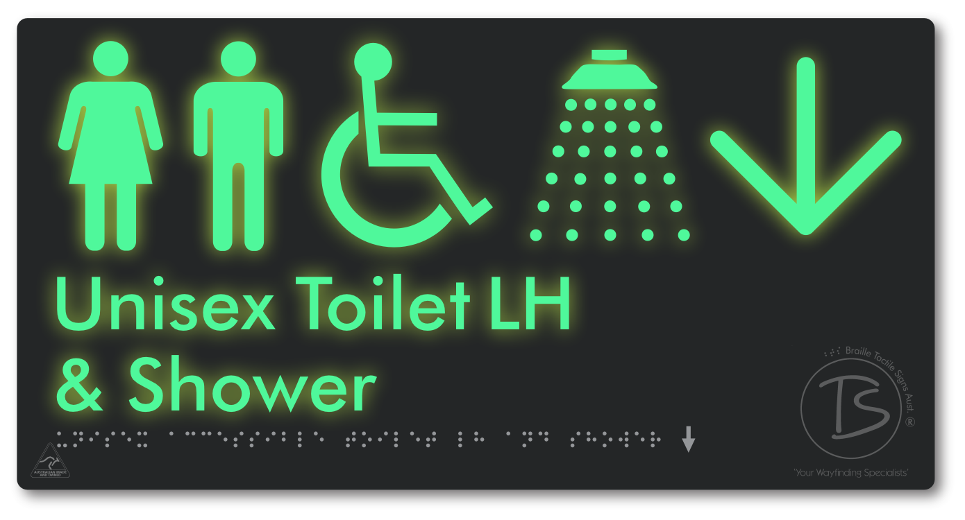 Unisex Accessible Toilet LH & Shower with Large Directional Arrow