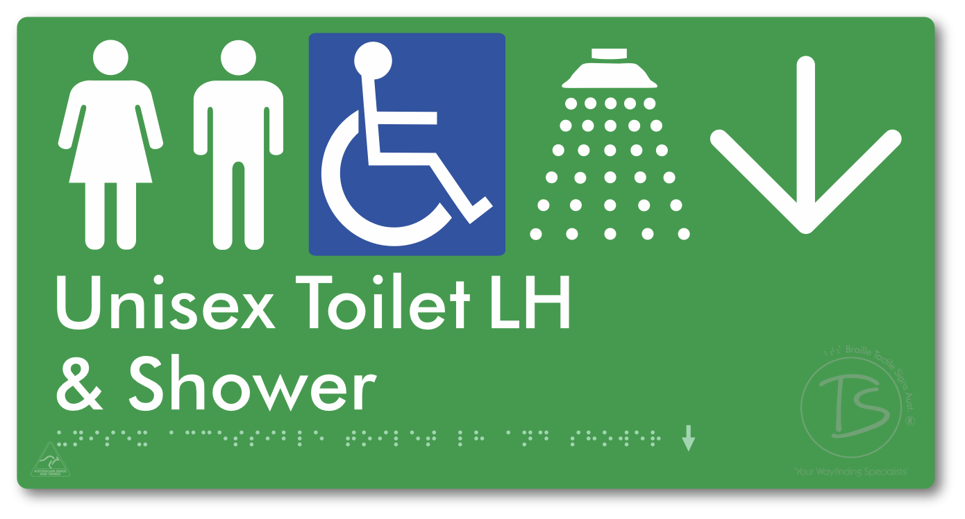 Unisex Accessible Toilet LH & Shower with Large Directional Arrow
