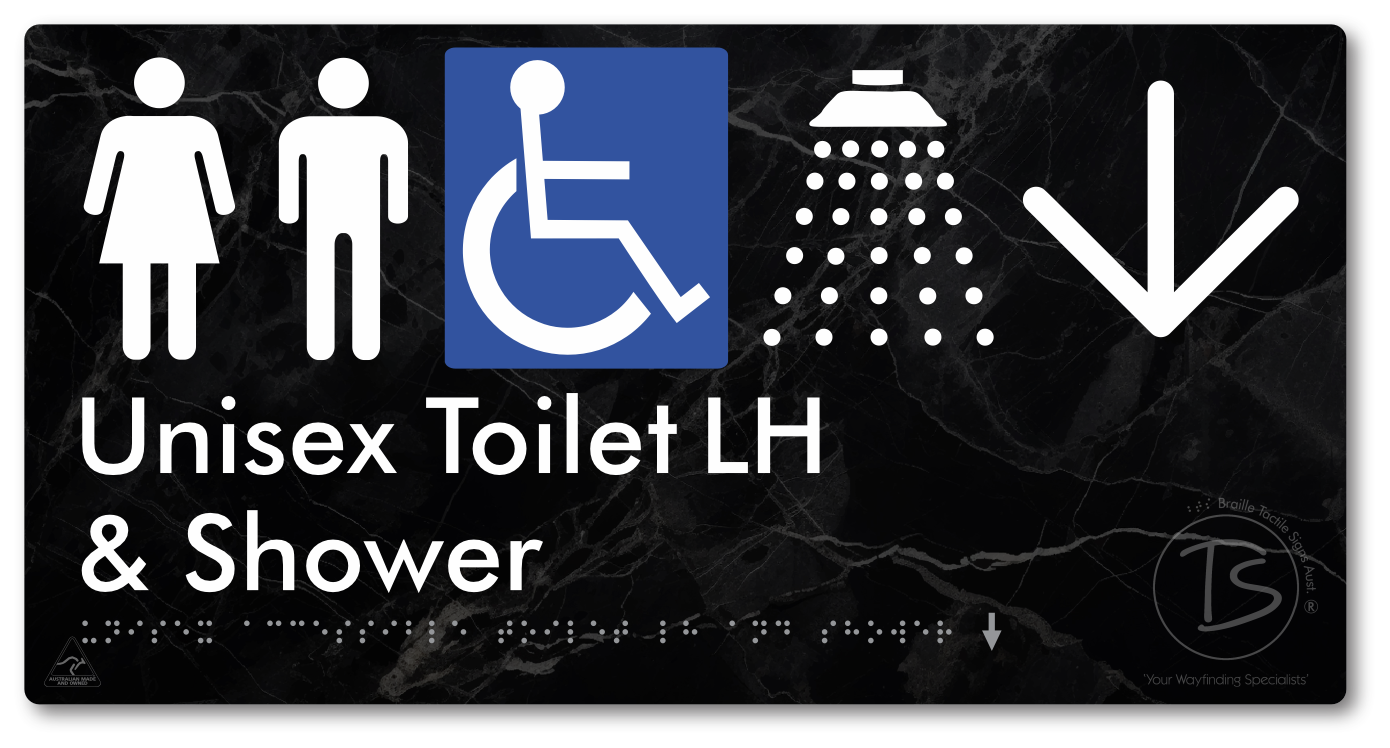Unisex Accessible Toilet LH & Shower with Large Directional Arrow