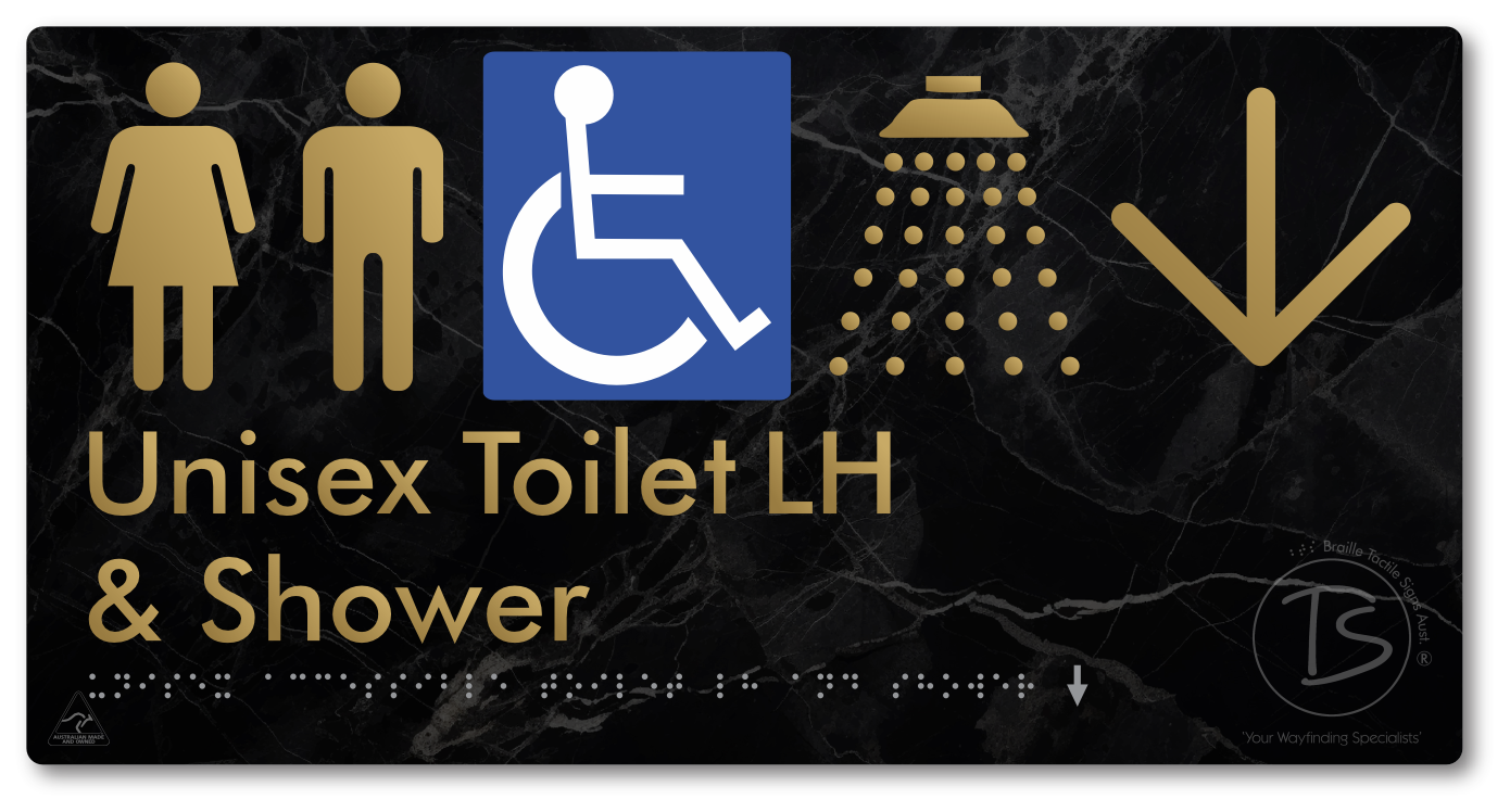 Unisex Accessible Toilet LH & Shower with Large Directional Arrow