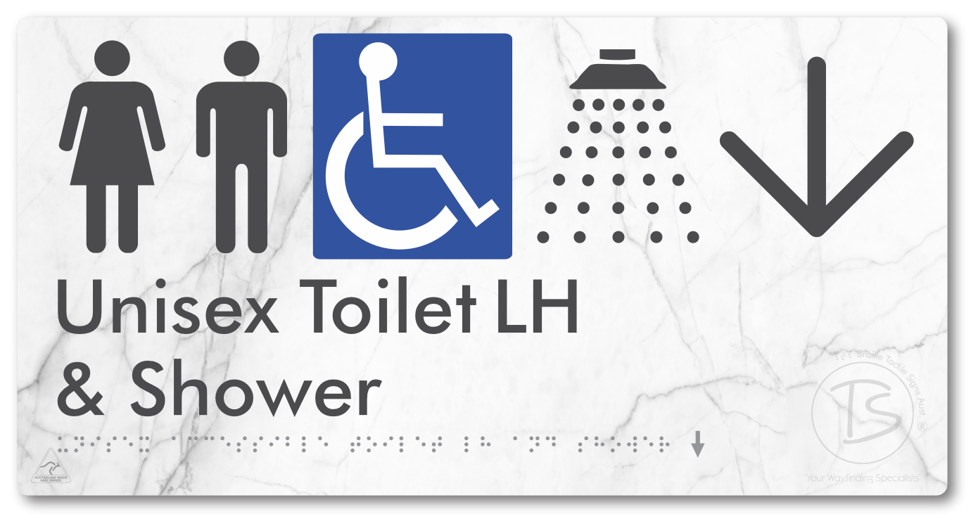 Unisex Accessible Toilet LH & Shower with Large Directional Arrow