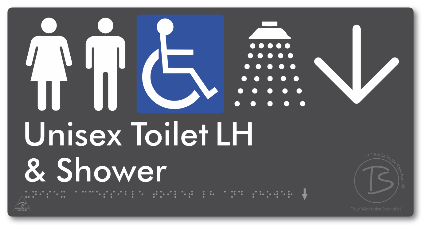 Unisex Accessible Toilet LH & Shower with Large Directional Arrow