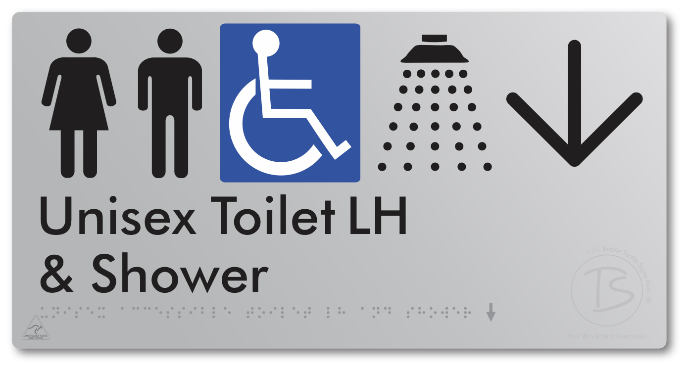 Unisex Accessible Toilet LH & Shower with Large Directional Arrow