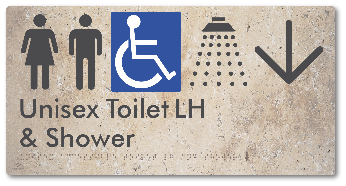 Unisex Accessible Toilet LH & Shower with Large Directional Arrow