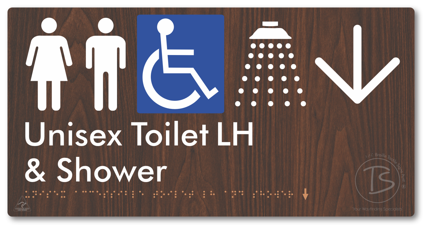 Unisex Accessible Toilet LH & Shower with Large Directional Arrow