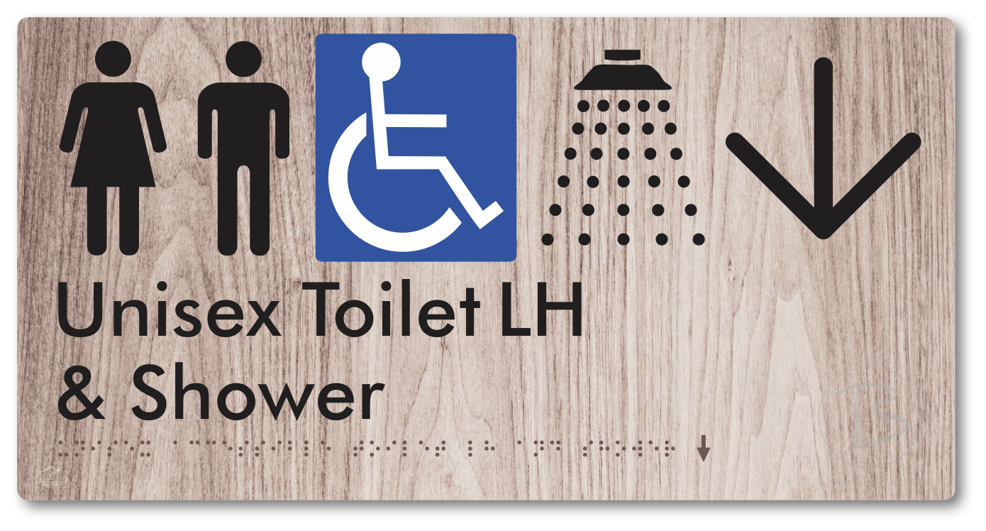 Unisex Accessible Toilet LH & Shower with Large Directional Arrow