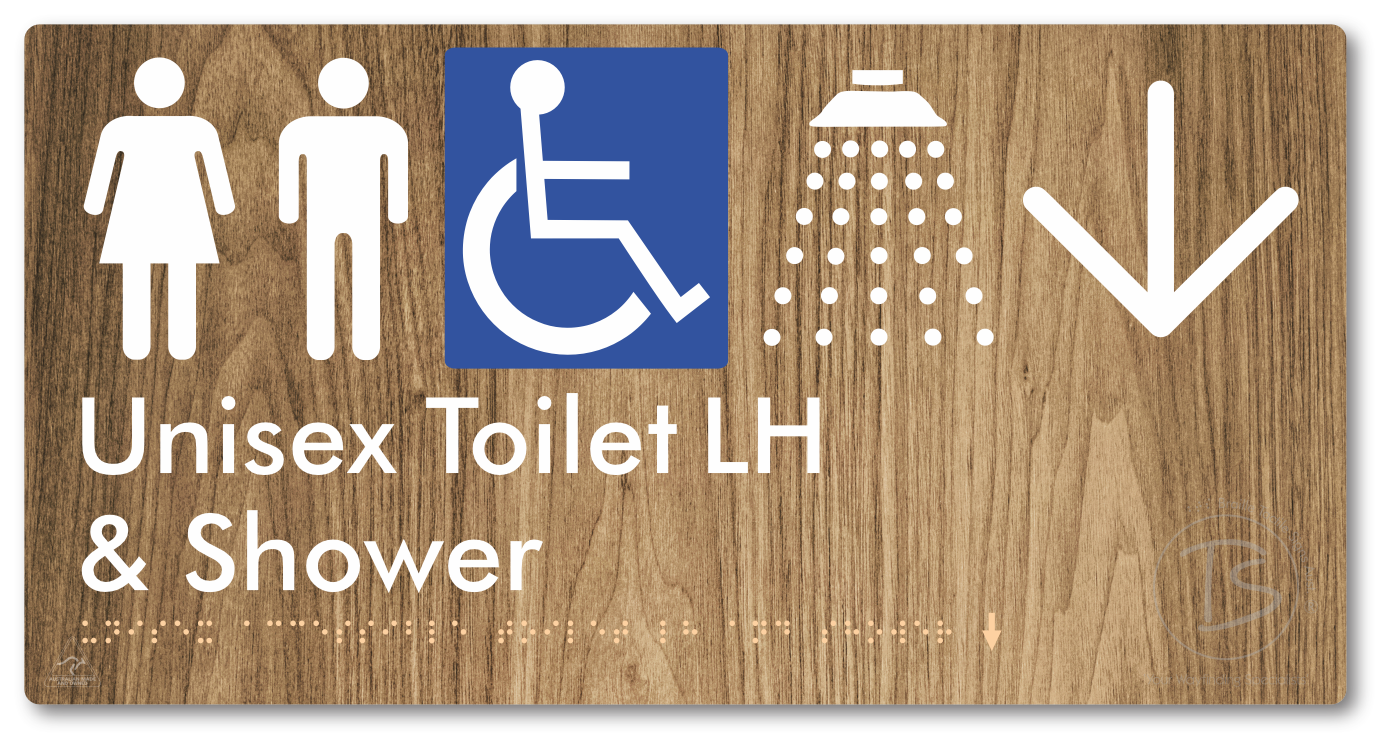 Unisex Accessible Toilet LH & Shower with Large Directional Arrow