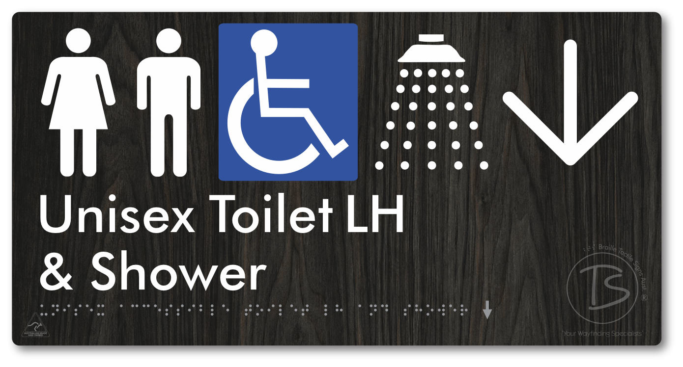 Unisex Accessible Toilet LH & Shower with Large Directional Arrow