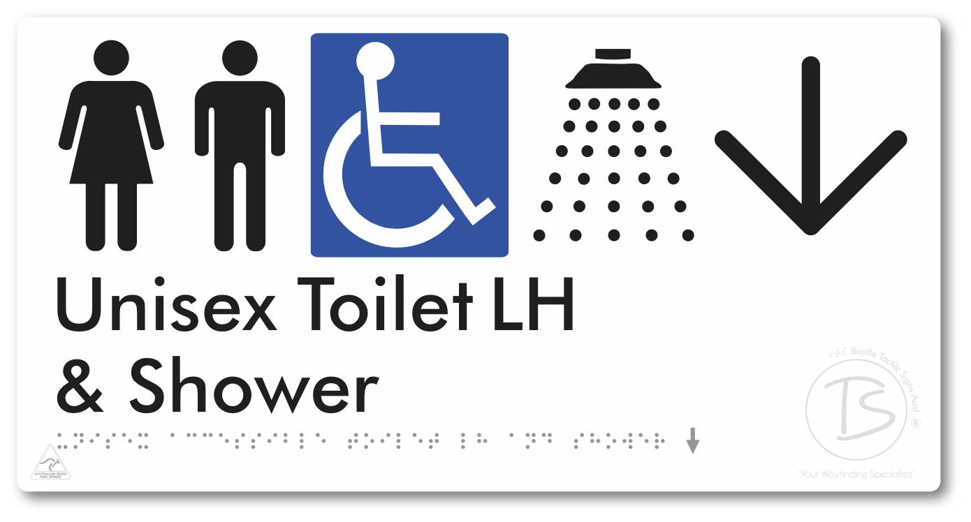 Unisex Accessible Toilet LH & Shower with Large Directional Arrow