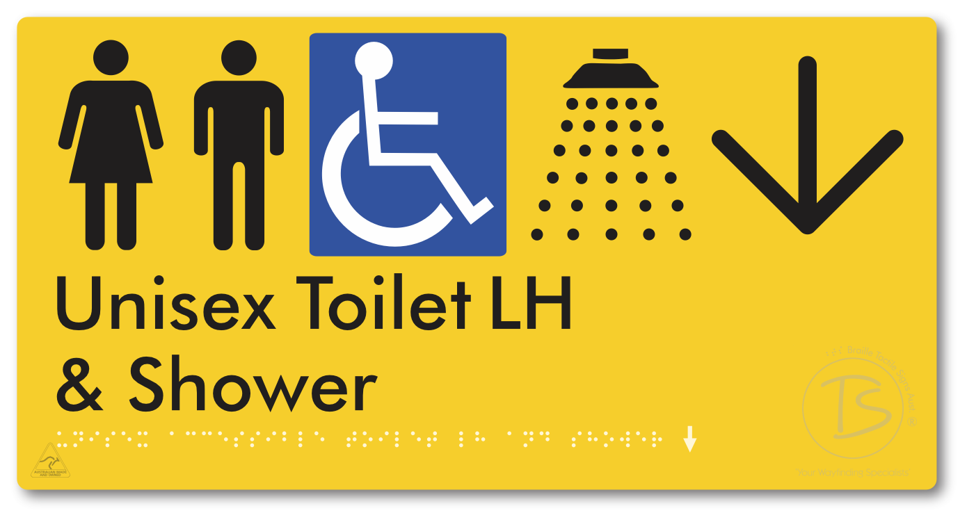 Unisex Accessible Toilet LH & Shower with Large Directional Arrow