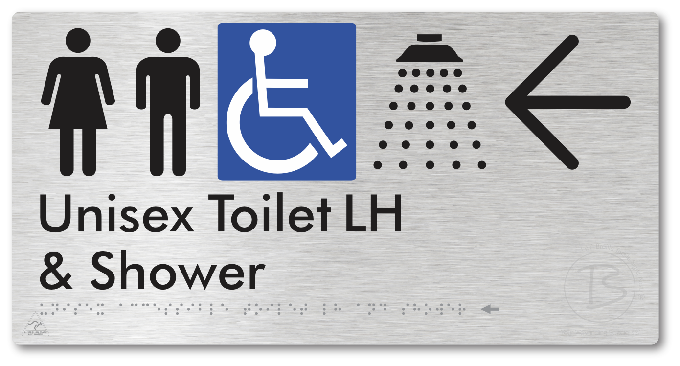 Unisex Accessible Toilet LH & Shower with Large Directional Arrow