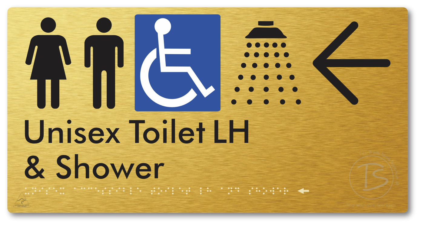 Unisex Accessible Toilet LH & Shower with Large Directional Arrow