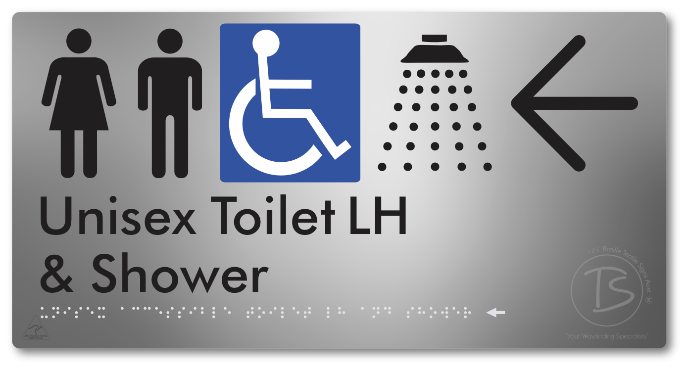Unisex Accessible Toilet LH & Shower with Large Directional Arrow