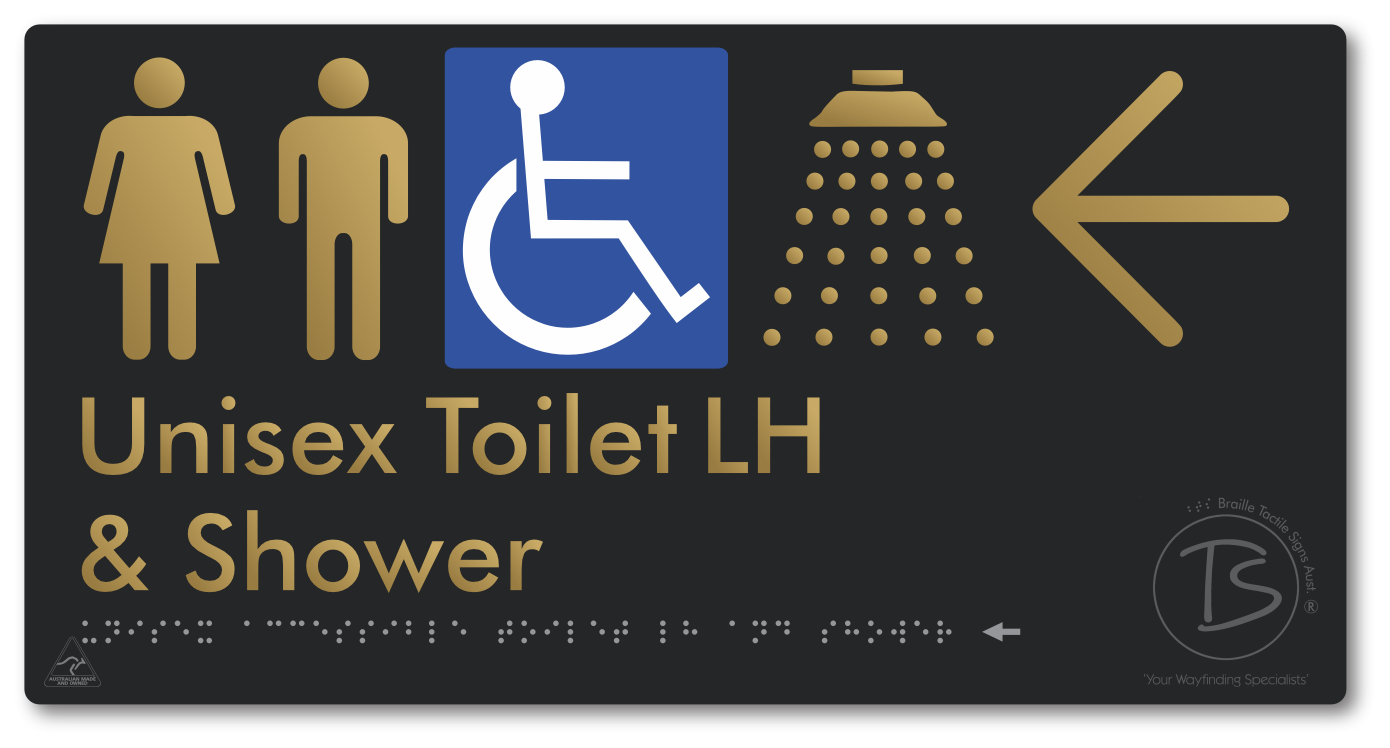 Unisex Accessible Toilet LH & Shower with Large Directional Arrow