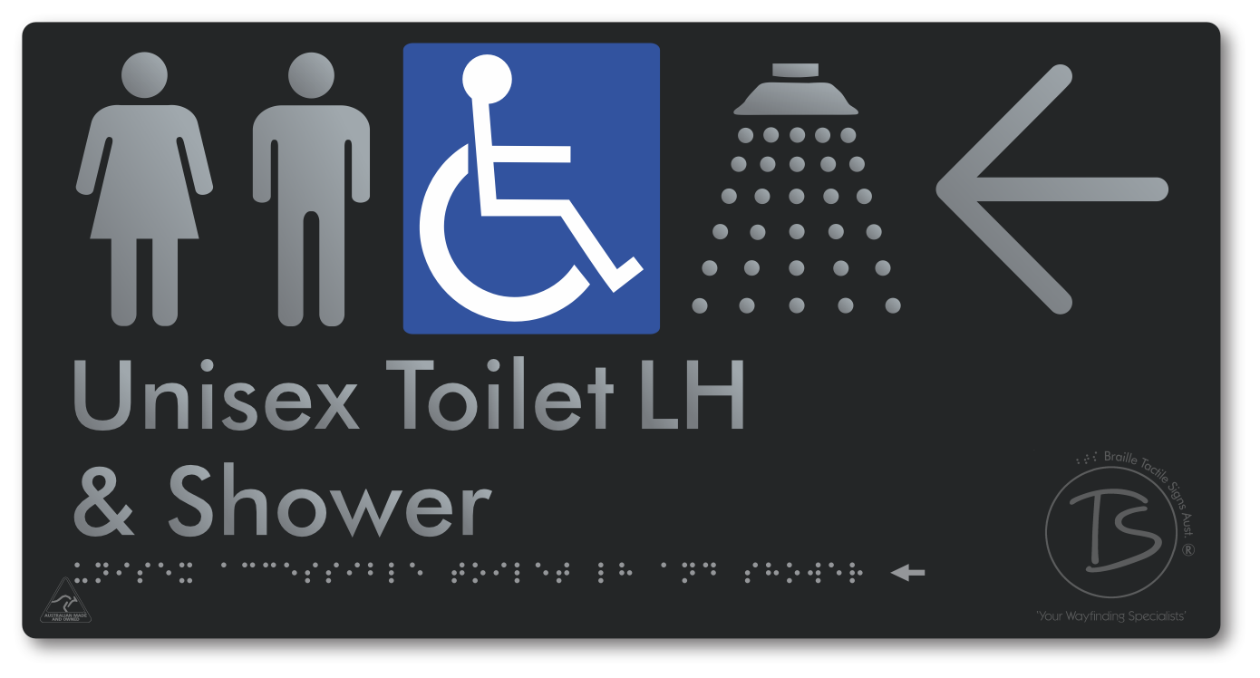 Unisex Accessible Toilet LH & Shower with Large Directional Arrow