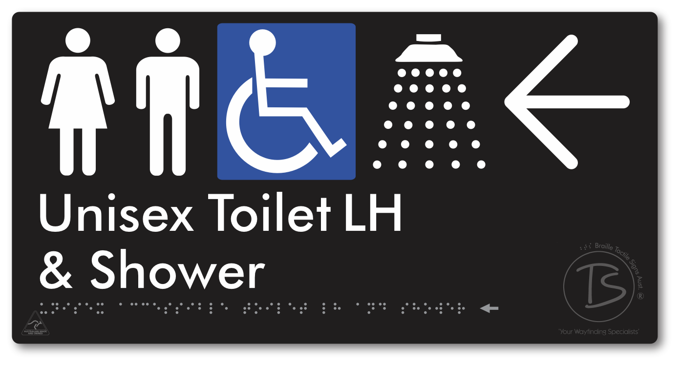 Unisex Accessible Toilet LH & Shower with Large Directional Arrow