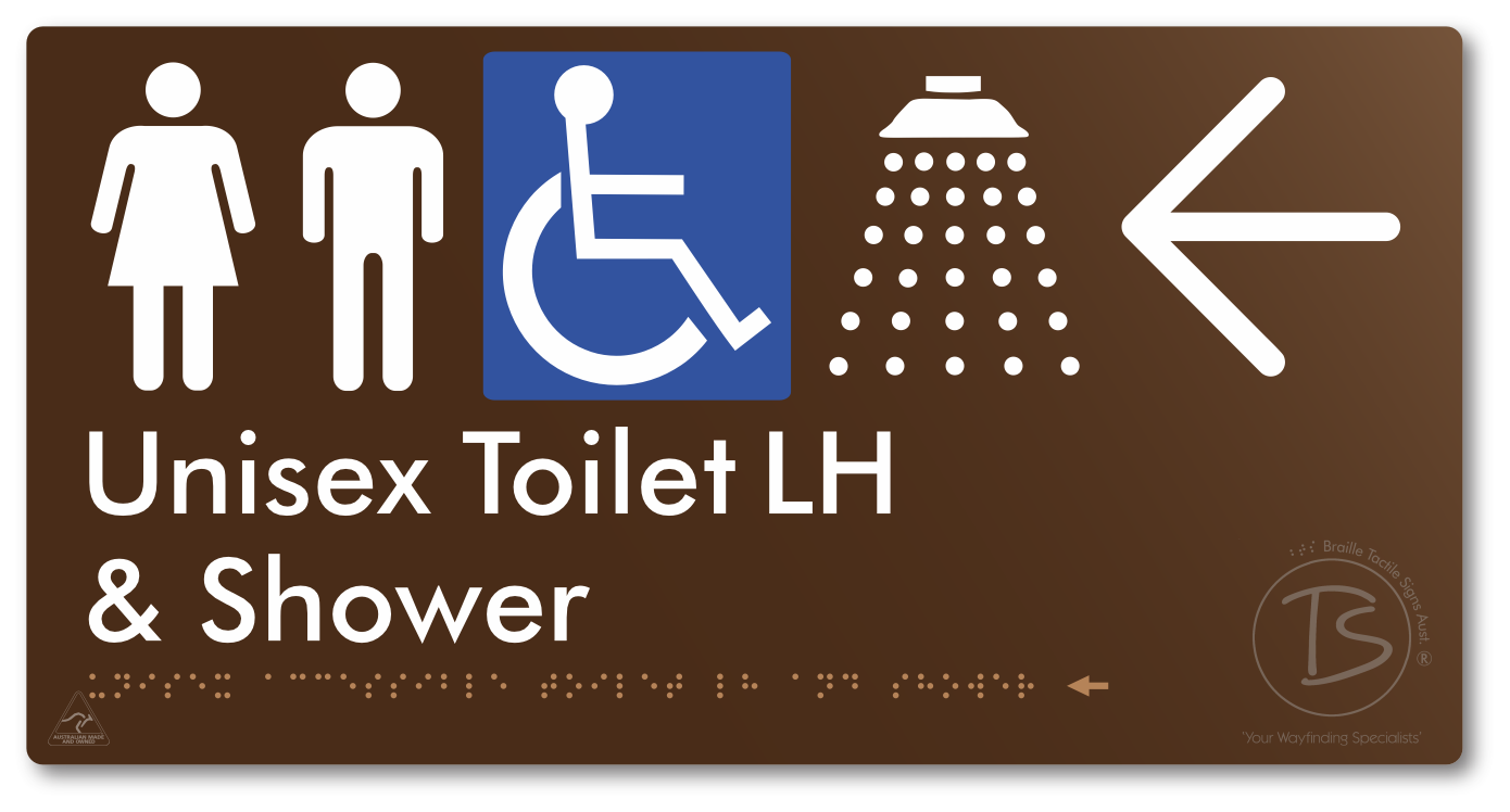 Unisex Accessible Toilet LH & Shower with Large Directional Arrow