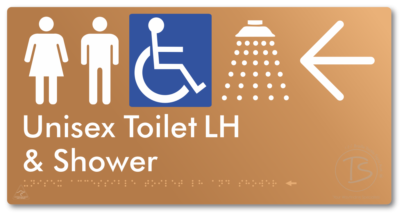 Unisex Accessible Toilet LH & Shower with Large Directional Arrow