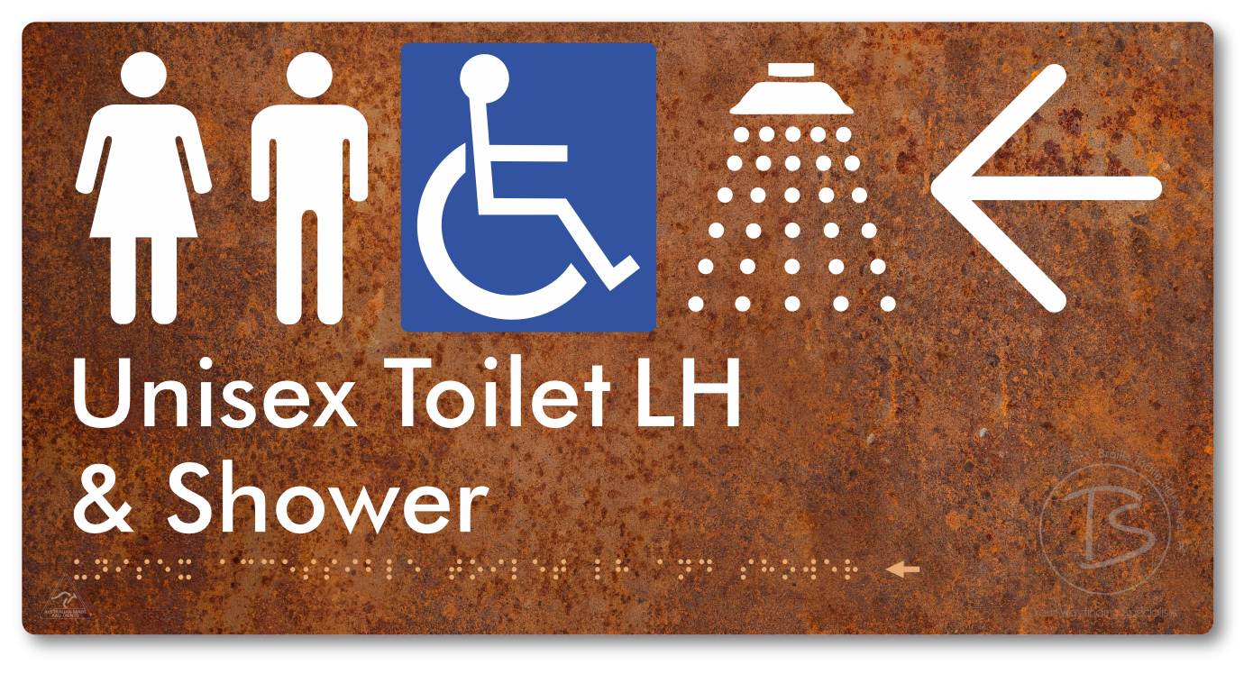 Unisex Accessible Toilet LH & Shower with Large Directional Arrow