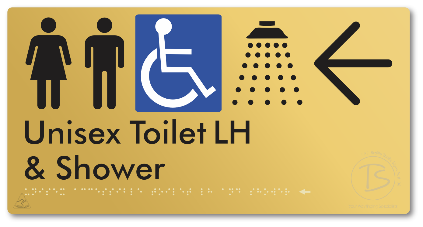 Unisex Accessible Toilet LH & Shower with Large Directional Arrow
