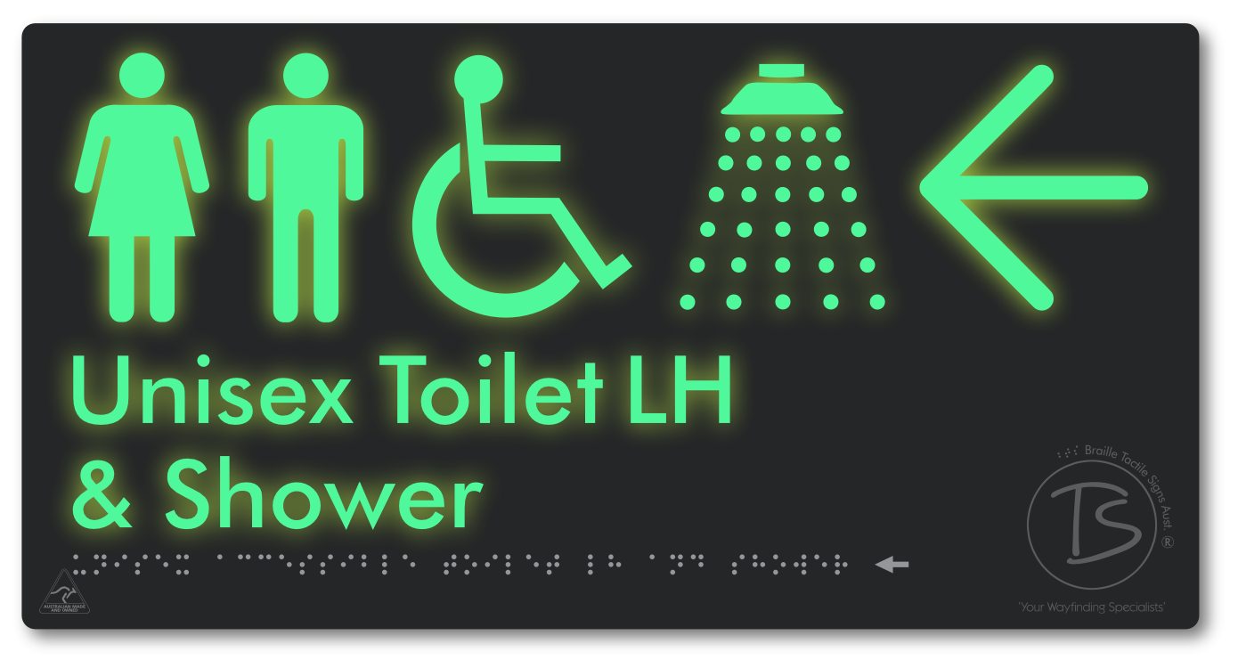 Unisex Accessible Toilet LH & Shower with Large Directional Arrow
