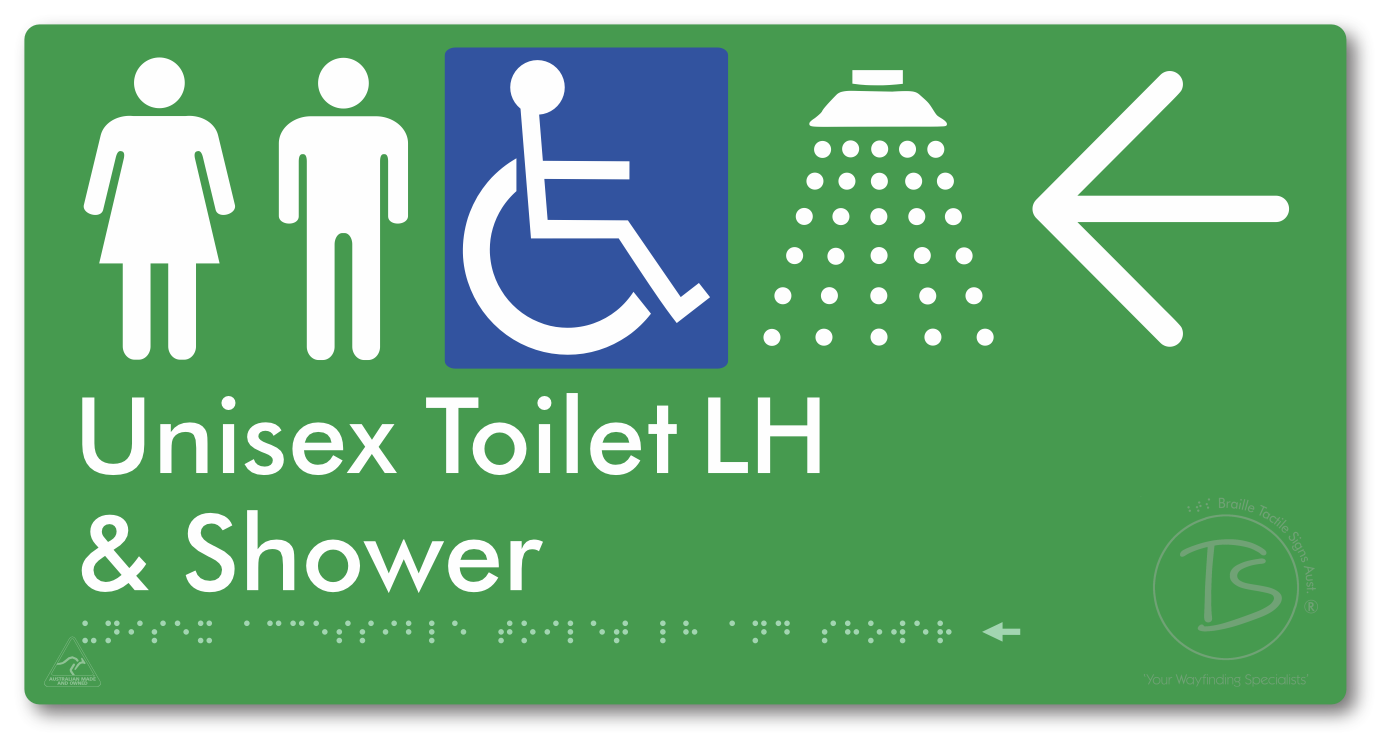 Unisex Accessible Toilet LH & Shower with Large Directional Arrow