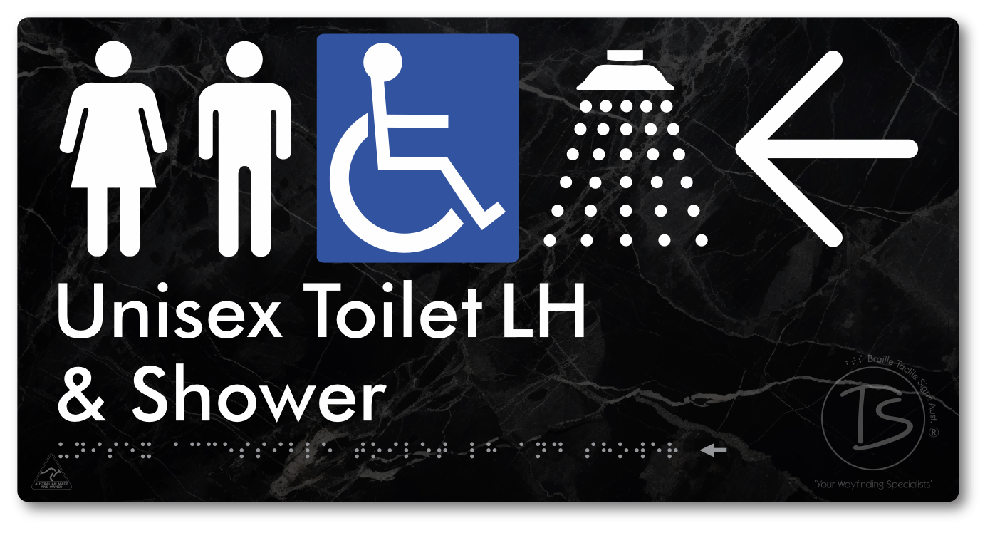Unisex Accessible Toilet LH & Shower with Large Directional Arrow