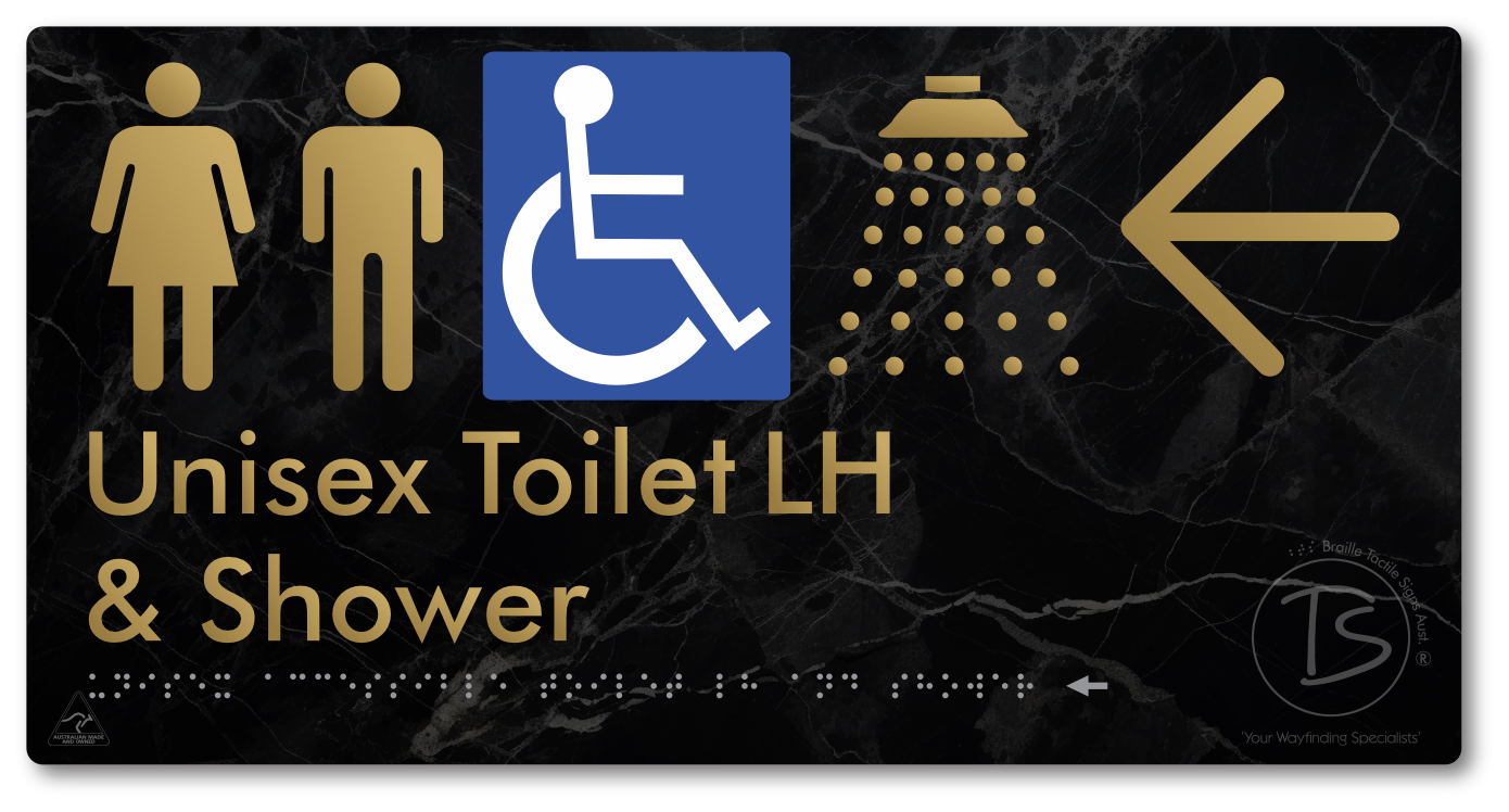 Unisex Accessible Toilet LH & Shower with Large Directional Arrow