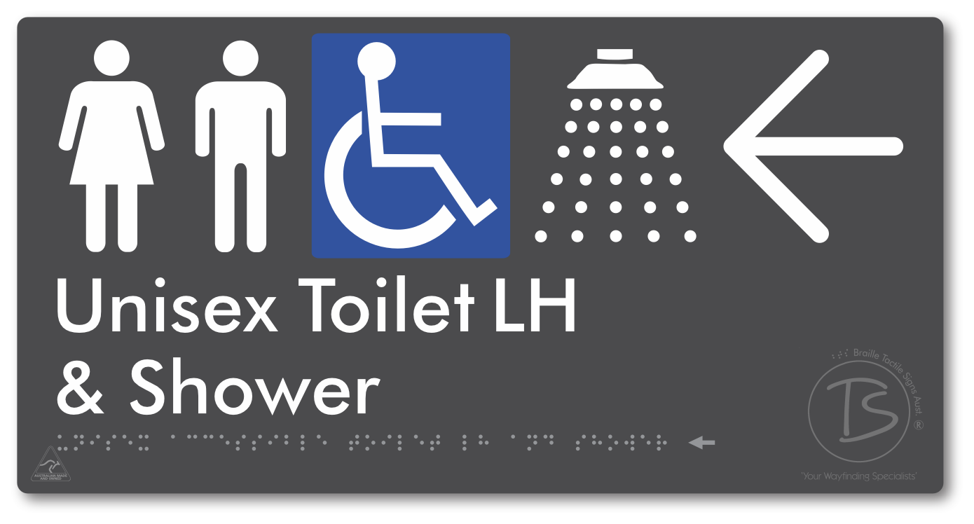 Unisex Accessible Toilet LH & Shower with Large Directional Arrow