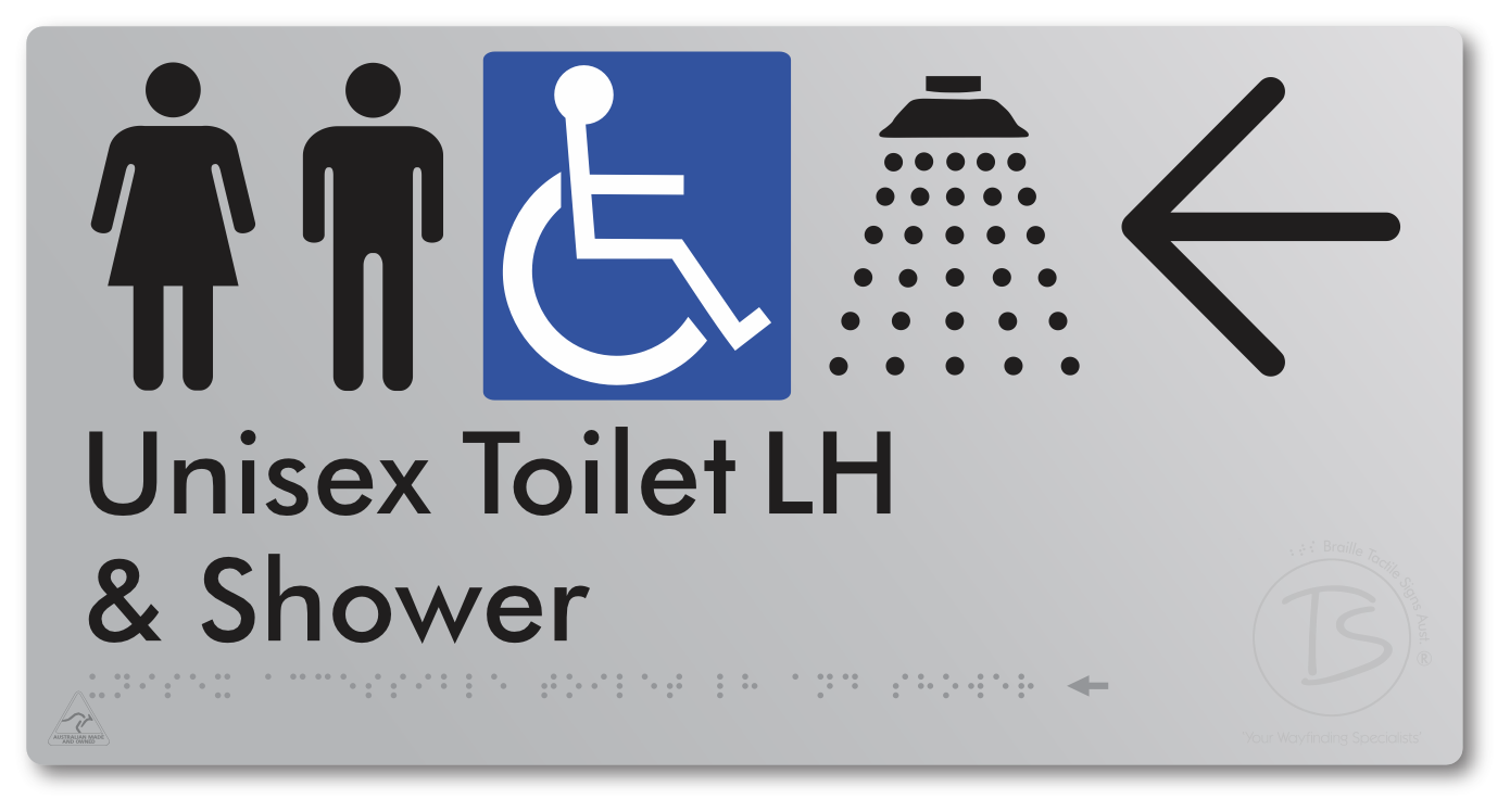 Unisex Accessible Toilet LH & Shower with Large Directional Arrow