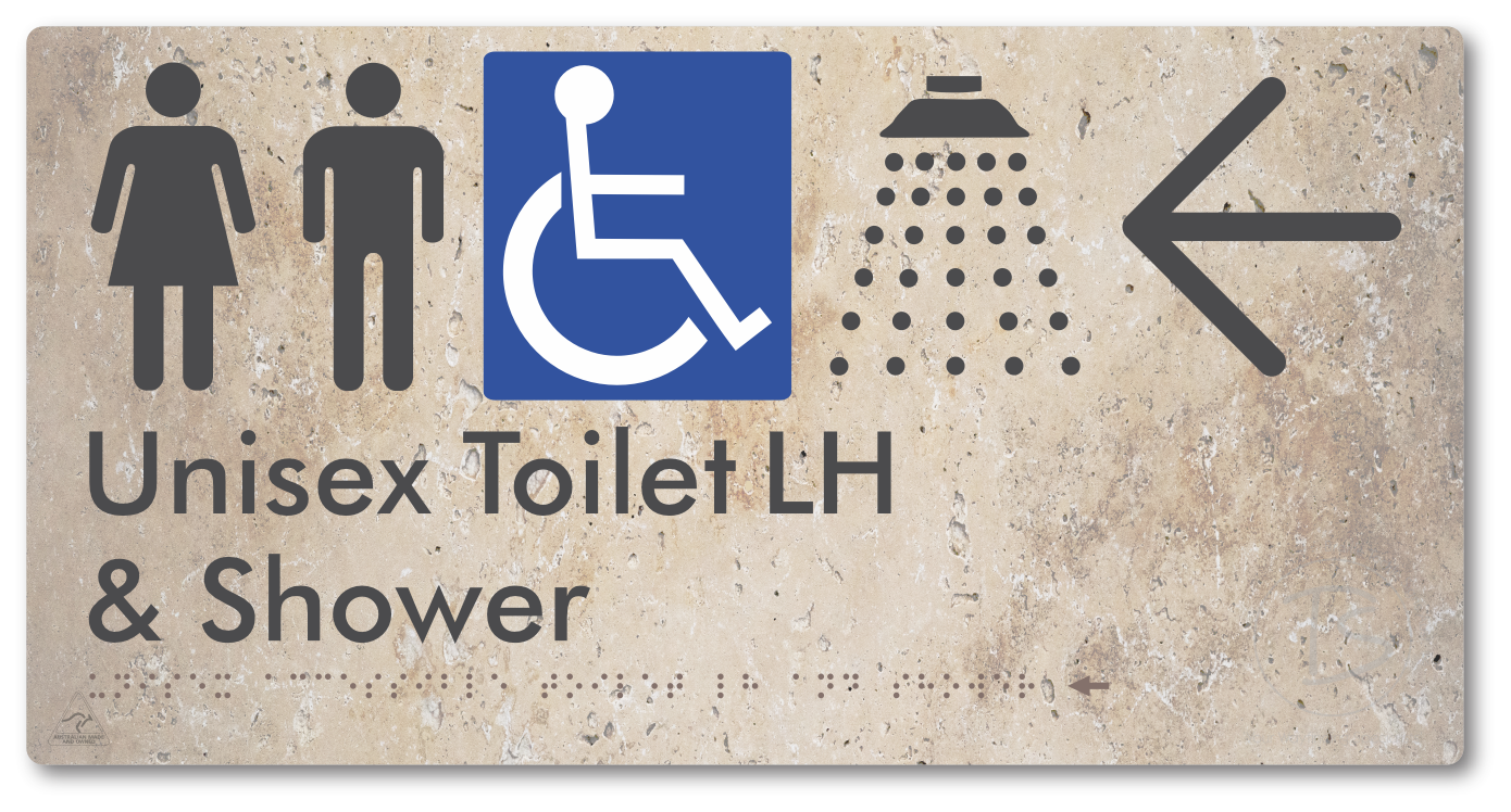 Unisex Accessible Toilet LH & Shower with Large Directional Arrow