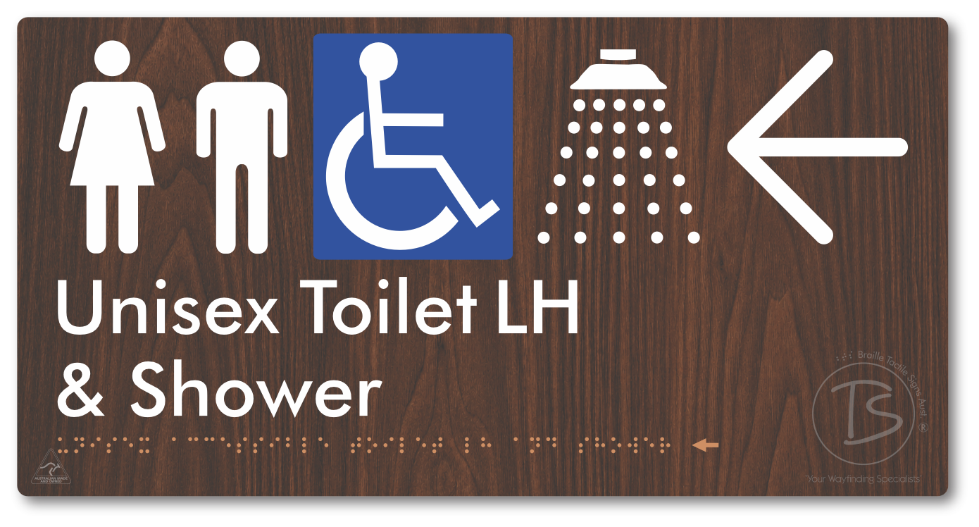Unisex Accessible Toilet LH & Shower with Large Directional Arrow