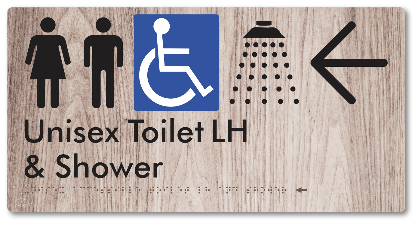 Unisex Accessible Toilet LH & Shower with Large Directional Arrow
