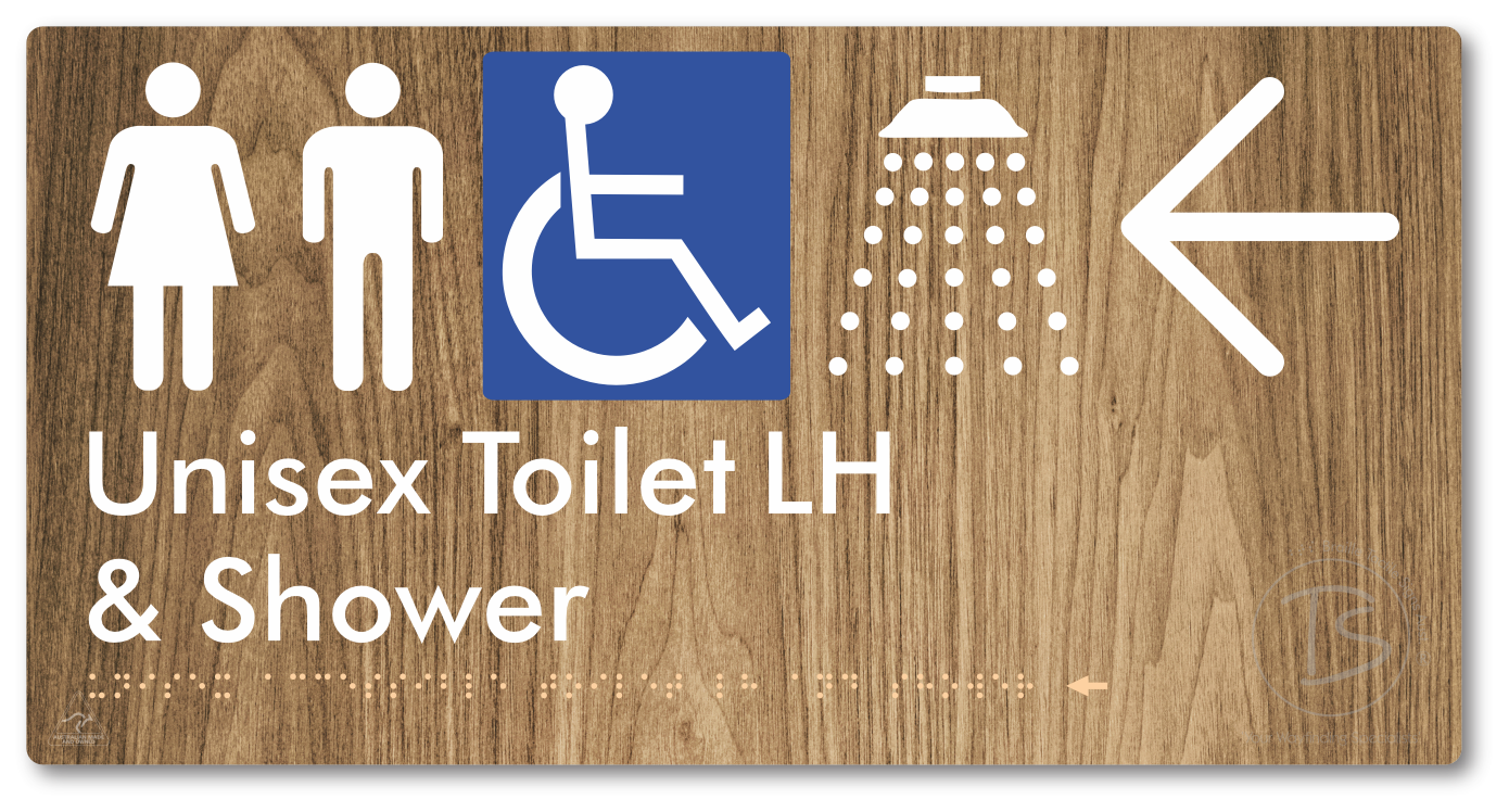 Unisex Accessible Toilet LH & Shower with Large Directional Arrow