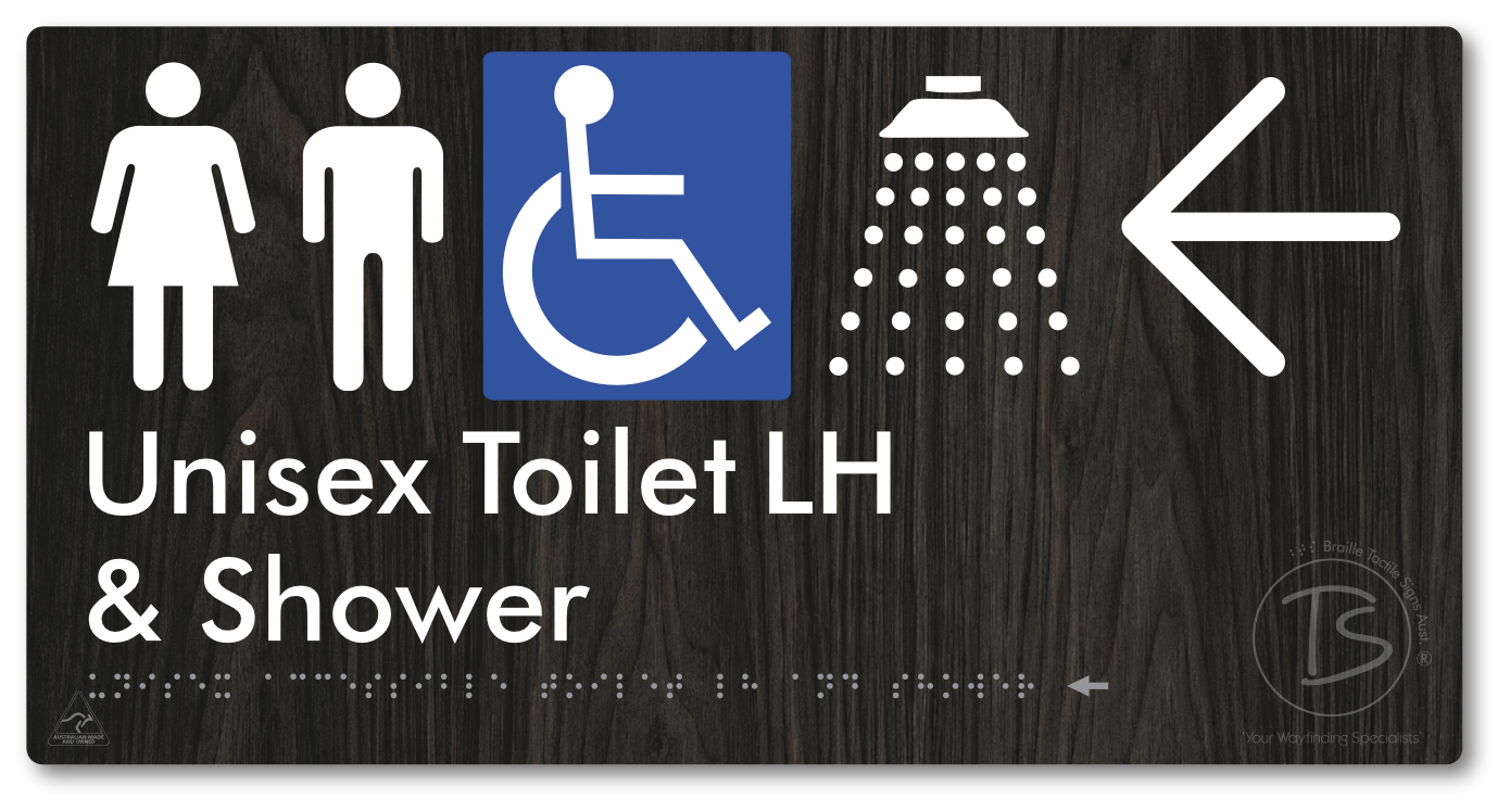 Unisex Accessible Toilet LH & Shower with Large Directional Arrow